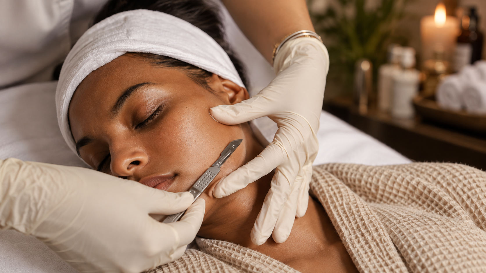 Professional dermaplaning facial exfoliation treatment at Leyla Skin & Beauty